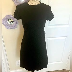 Zara Scroll Textured Black Shift Dress